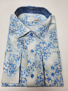 White Shirt with Blue Paisley Pattern