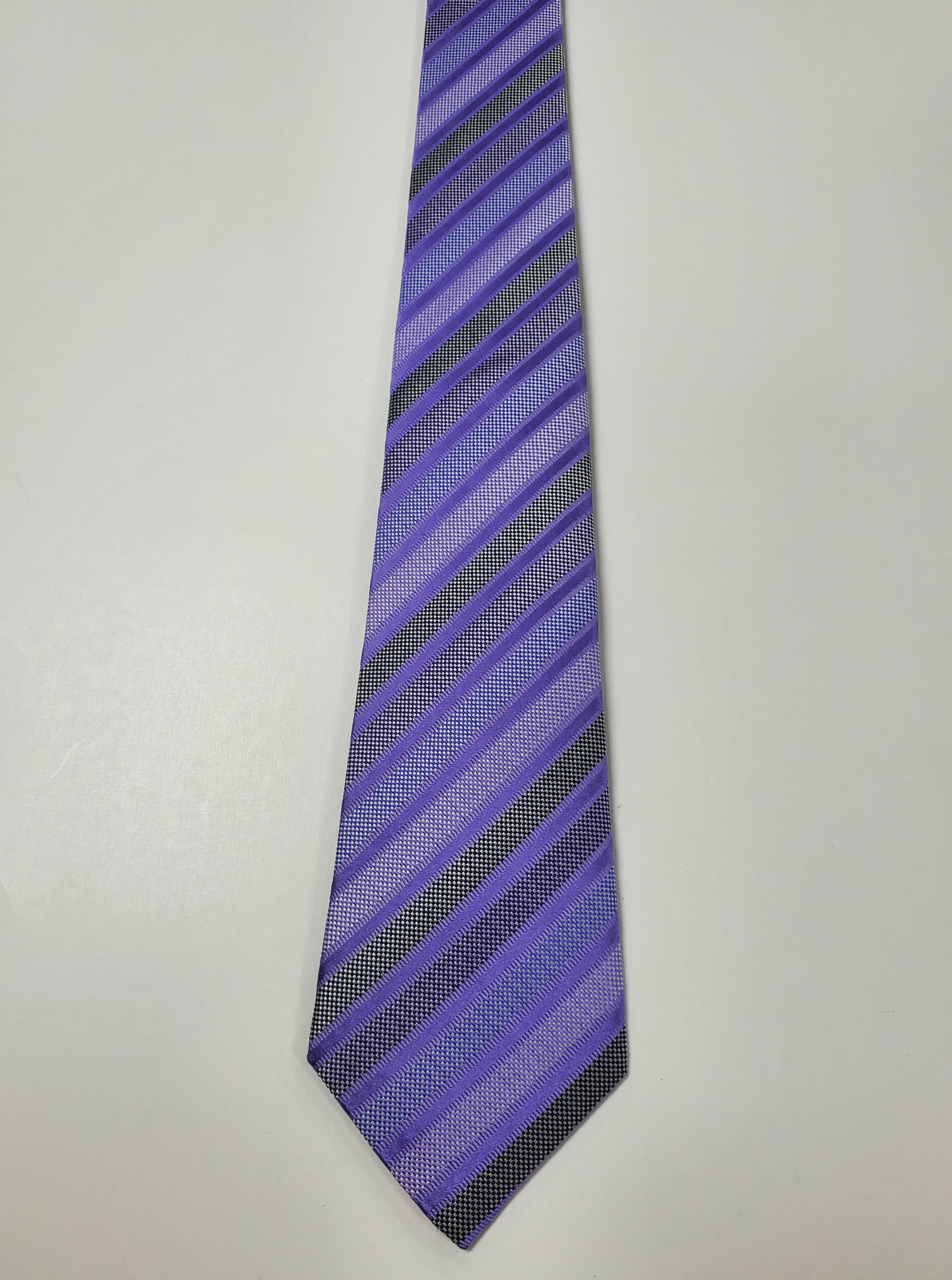 7-Fold Blueish Purple with Grey Stripe Silk Tie