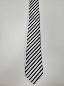 7-Fold Black & White Stripe Silk Tie