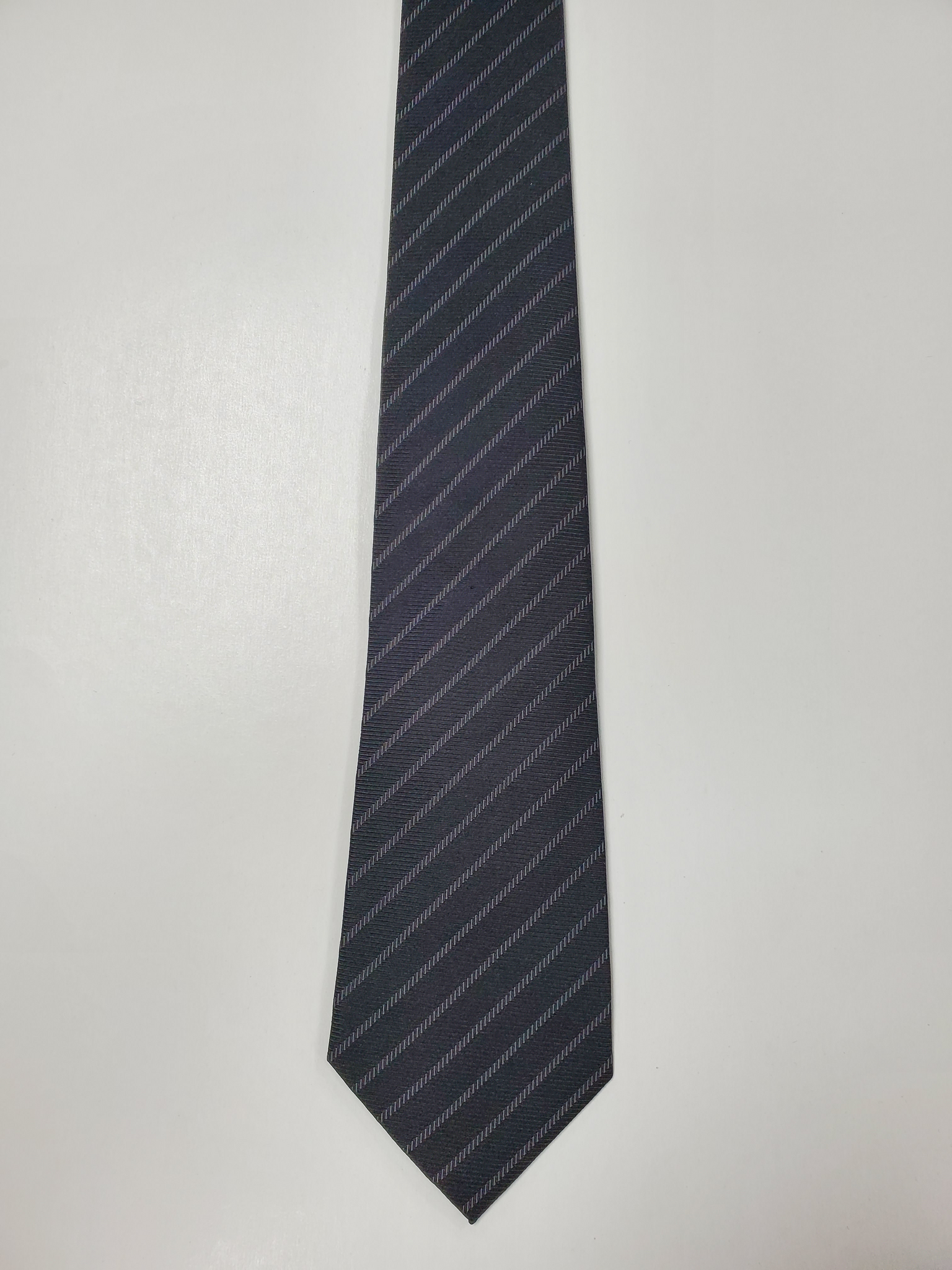 7-Fold Black Stripe Silk Tie