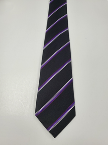 7-Fold Black with Purple Stripes Silk Tie