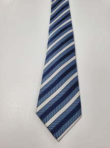 7-Fold Navy and Blue Stripe Silk Tie