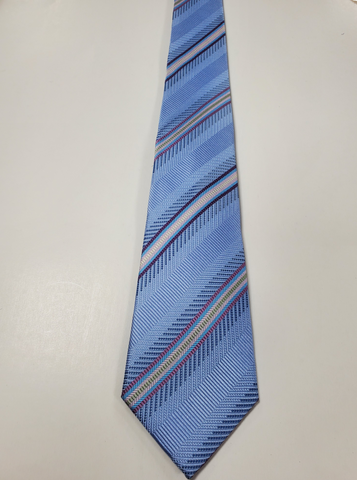 7-Fold Sky Blue Stripe Silk Tie