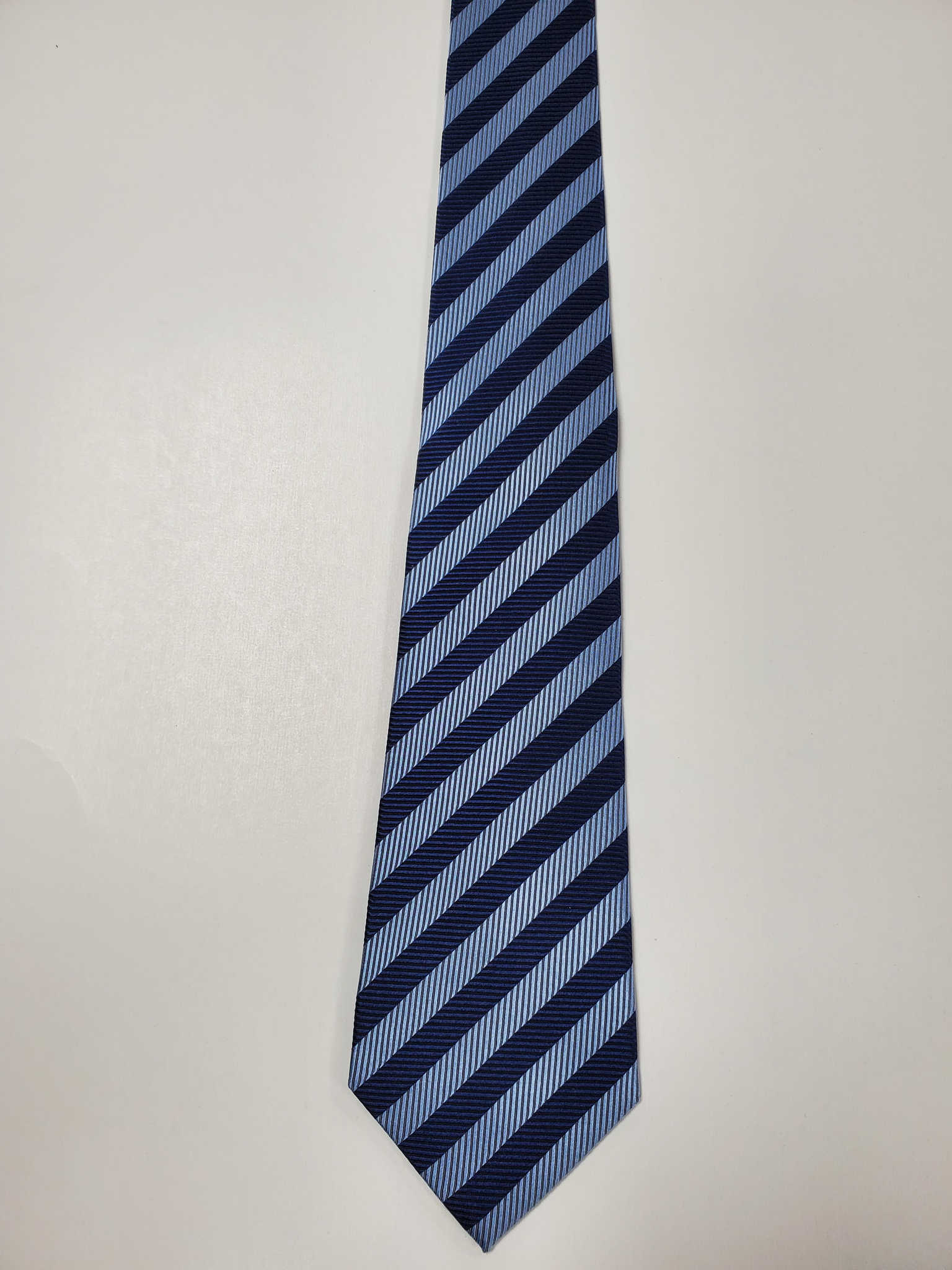 7-Fold Navy & Light Blue Stripe Silk Tie