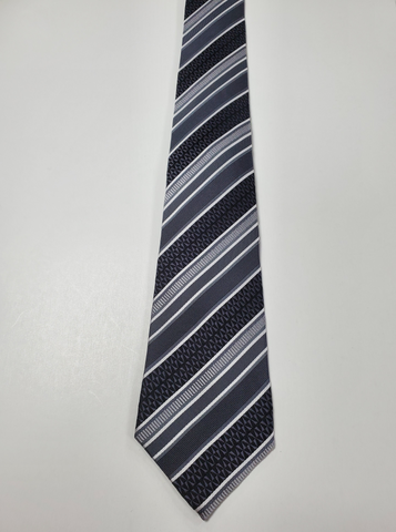 7-Fold Black and Grey Stripe Silk Tie